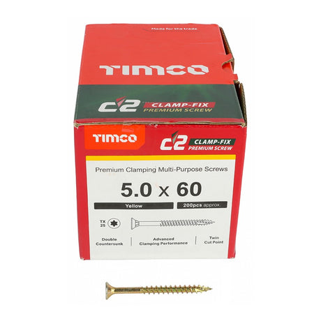 200 x TIMCO C2 Clamp-Fix Multi-Purpose Premium Countersunk Gold Woodscrews - 5.0 x 60