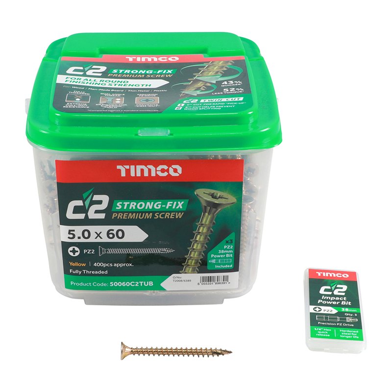 400 x TIMCO C2 Strong-Fix Multi-Purpose Premium Countersunk Gold Woodscrews - 5.0 x 60