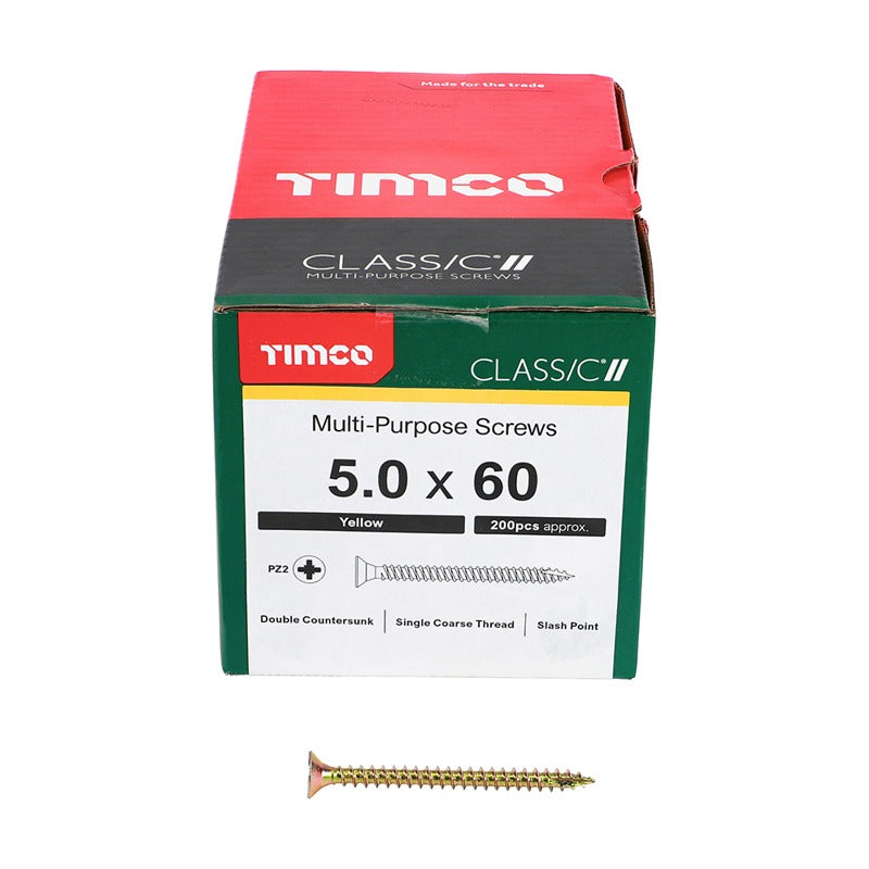 200 x TIMCO Classic Multi-Purpose Countersunk Gold Woodscrews - 5.0 x 60