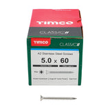 200 x TIMCO Classic Multi-Purpose Countersunk A2 Stainless Steel Woodcrews - 5.0 x 60