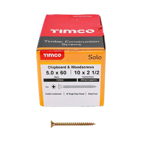 200 x TIMCO Solo Countersunk Gold Woodscrews - 5.0 x 60