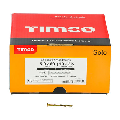 1000 x TIMCO Solo Countersunk Gold Woodscrews - 5.0 x 60