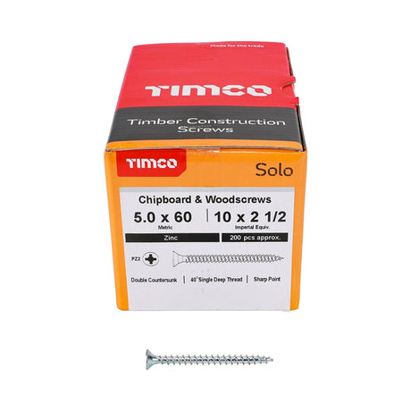 200 x TIMCO Solo Countersunk Silver Woodscrews - 5.0 x 60