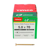 200 x TIMCO C2 Strong-Fix Multi-Purpose Premium Countersunk Gold Woodscrews - 5.0 x 70