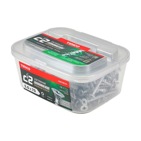 120 x TIMCO C2 Exterior Multi-Purpose Premium Countersunk Silver Woodscrews - 5.0 x 70