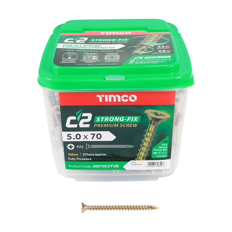 375 x TIMCO C2 Strong-Fix Multi-Purpose Premium Countersunk Gold Woodscrews - 5.0 x 70