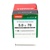 200 x TIMCO Classic Multi-Purpose Countersunk A4 Stainless Steel Woodcrews - 5.0 x 70