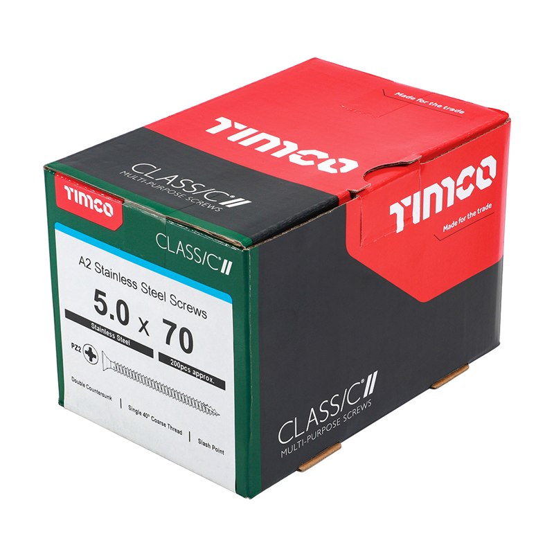 200 x TIMCO Classic Multi-Purpose Countersunk A2 Stainless Steel Woodcrews - 5.0 x 70