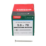 200 x TIMCO Classic Multi-Purpose Countersunk A2 Stainless Steel Woodcrews - 5.0 x 70