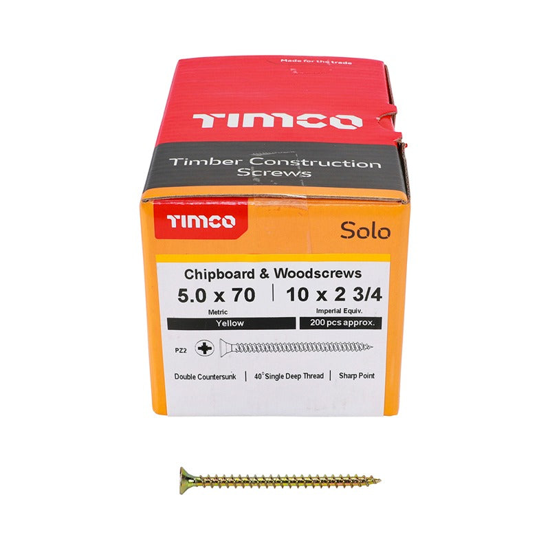 200 x TIMCO Solo Countersunk Gold Woodscrews - 5.0 x 70