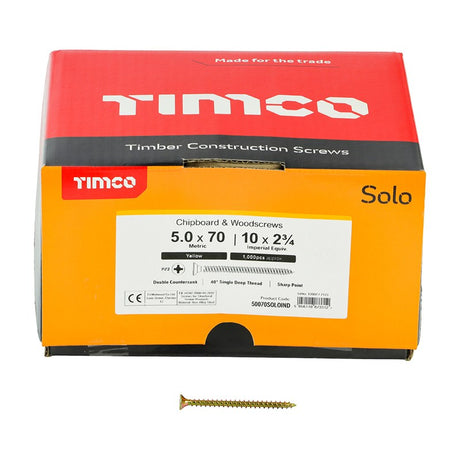 1000 x TIMCO Solo Countersunk Gold Woodscrews - 5.0 x 70