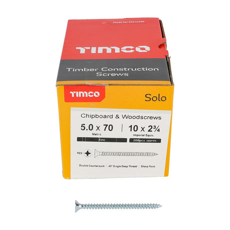 200 x TIMCO Solo Countersunk Silver Woodscrews - 5.0 x 70