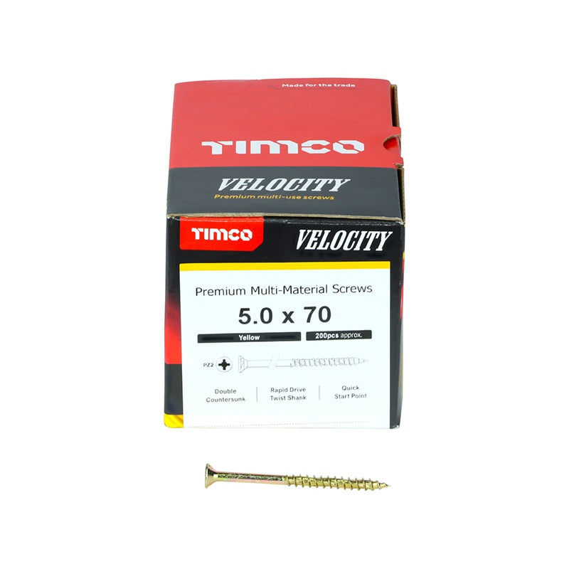 200 x TIMCO Velocity Premium Multi-Use Countersunk Gold Woodscrews - 5.0 x 70