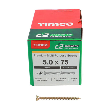 200 x TIMCO C2 Strong-Fix Multi-Purpose Premium Countersunk Gold Woodscrews - 5.0 x 75