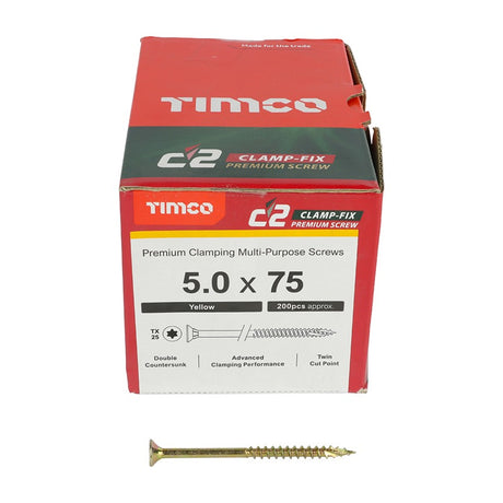 200 x TIMCO C2 Clamp-Fix Multi-Purpose Premium Countersunk Gold Woodscrews - 5.0 x 75