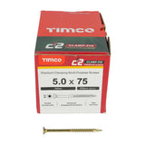 200 x TIMCO C2 Clamp-Fix Multi-Purpose Premium Countersunk Gold Woodscrews - 5.0 x 75