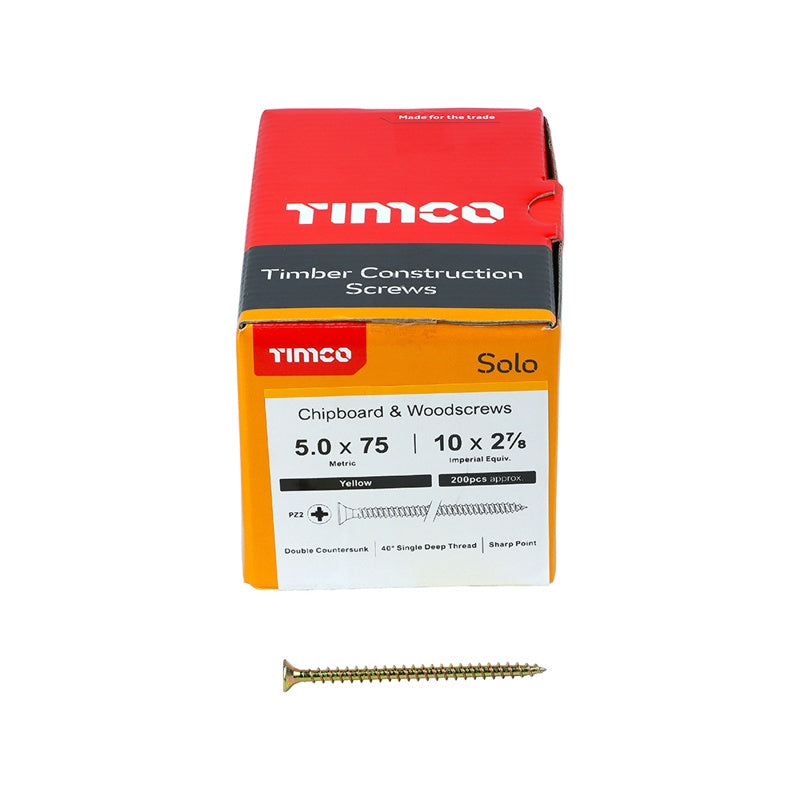 200 x TIMCO Solo Countersunk Gold Woodscrews - 5.0 x 75