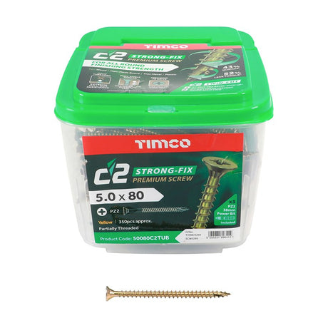 350 x TIMCO C2 Strong-Fix Multi-Purpose Premium Countersunk Gold Woodscrews - 5.0 x 80