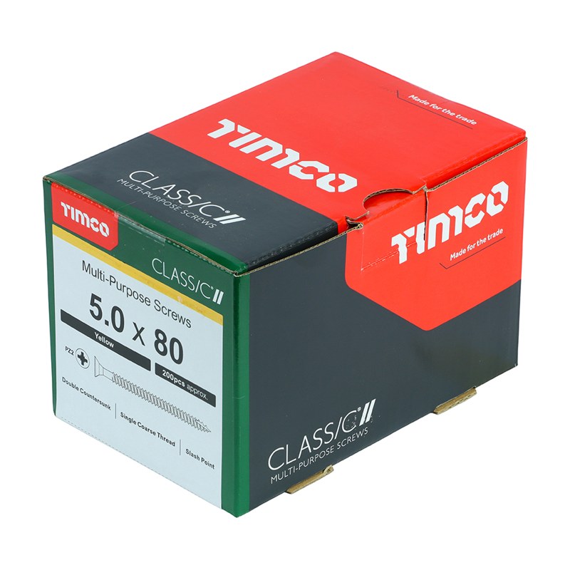 200 x TIMCO Classic Multi-Purpose Countersunk Gold Woodscrews - 5.0 x 80