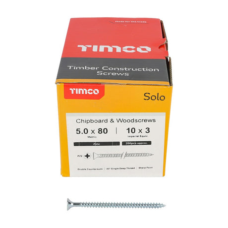 200 x TIMCO Solo Countersunk Silver Woodscrews - 5.0 x 80