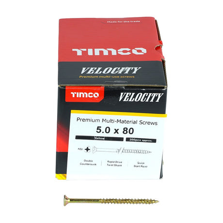 200 x TIMCO Velocity Premium Multi-Use Countersunk Gold Woodscrews - 5.0 x 80