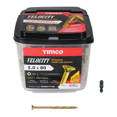 350 x TIMCO Velocity Premium Multi-Use Countersunk Gold Woodscrews - 5.0 x 80