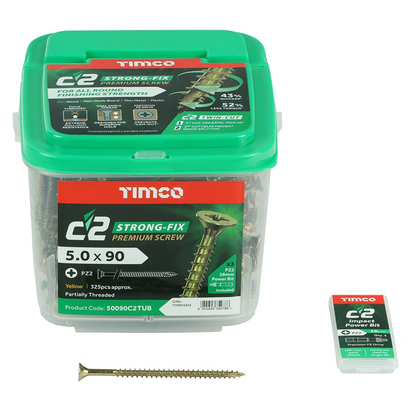 325 x TIMCO C2 Strong-Fix Multi-Purpose Premium Countersunk Gold Woodscrews - 5.0 x 90