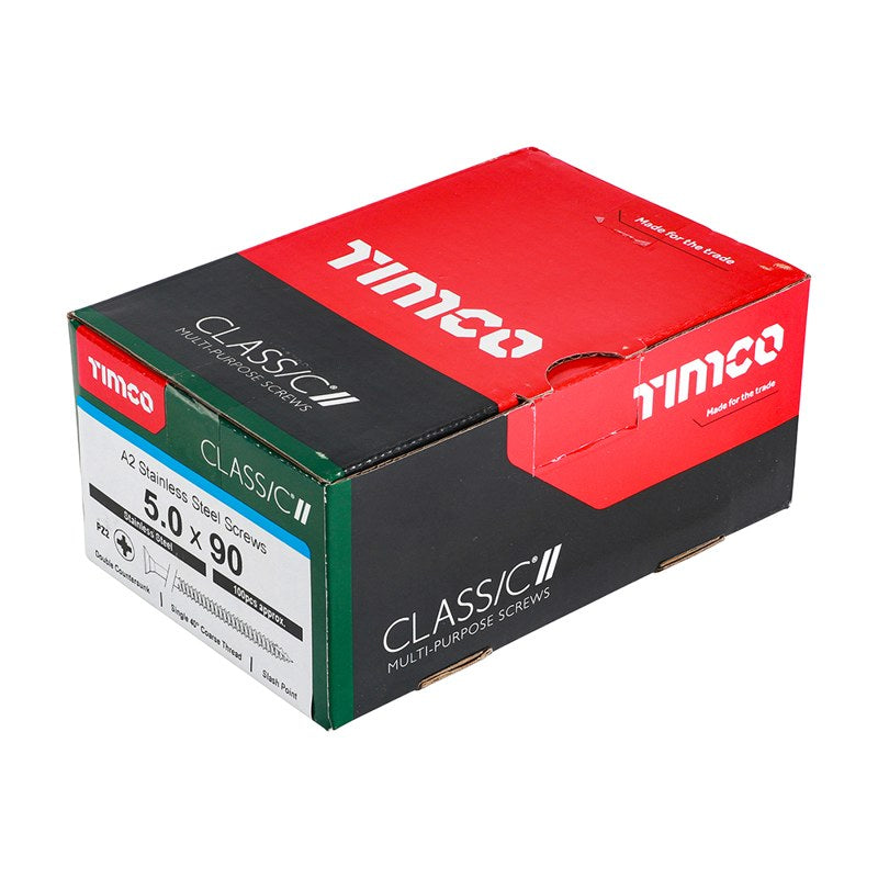 100 x TIMCO Classic Multi-Purpose Countersunk A2 Stainless Steel Woodcrews - 5.0 x 90