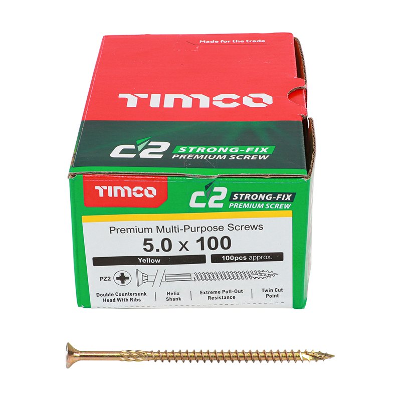 100 x TIMCO C2 Strong-Fix Multi-Purpose Premium Countersunk Gold Woodscrews - 5.0 x 100