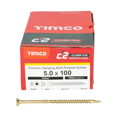 100 x TIMCO C2 Clamp-Fix Multi-Purpose Premium Countersunk Gold Woodscrews - 5.0 x 100