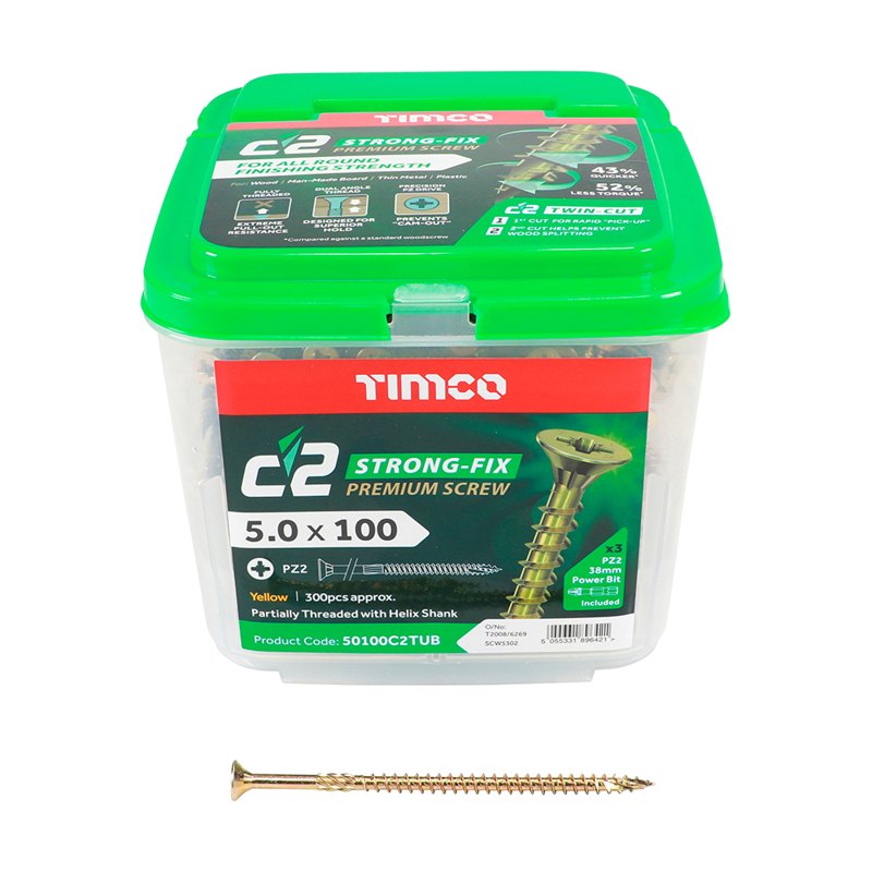 300 x TIMCO C2 Strong-Fix Multi-Purpose Premium Countersunk Gold Woodscrews - 5.0 x 100