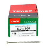 100 x TIMCO Classic Multi-Purpose Countersunk A4 Stainless Steel Woodcrews - 5.0 x 100