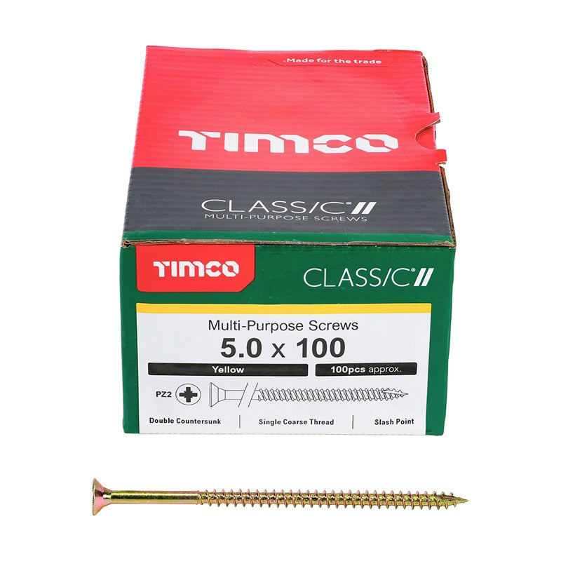 100 x TIMCO Classic Multi-Purpose Countersunk Gold Woodscrews - 5.0 x 100