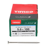 100 x TIMCO Classic Multi-Purpose Countersunk A2 Stainless Steel Woodcrews - 5.0 x 100