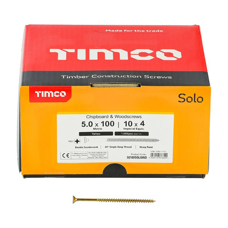 1000 x TIMCO Solo Countersunk Gold Woodscrews - 5.0 x 100