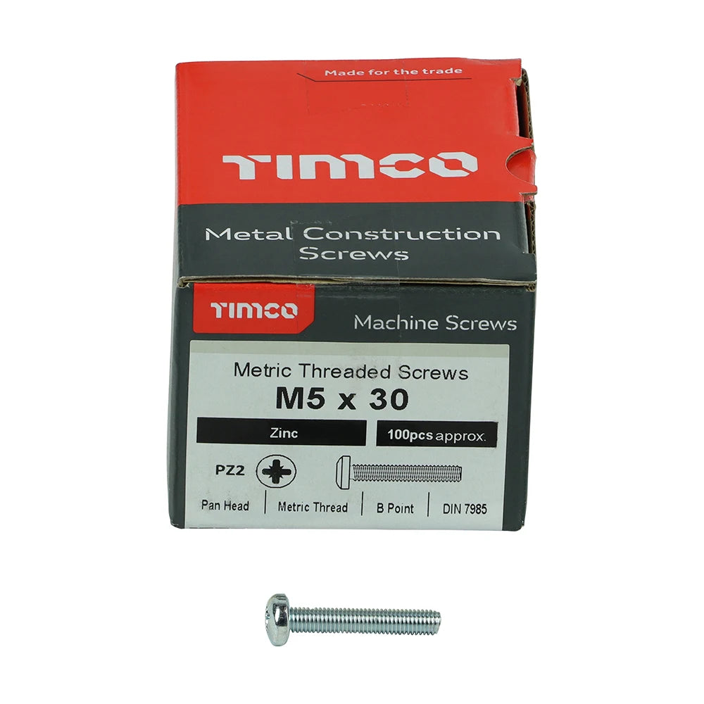 100 x TIMCO Machine Pan Head Silver Screws - M5 x 30 – Wood Furnishings