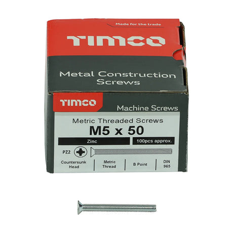 100 x TIMCO Machine Countersunk Silver Screws - M5 x 50
