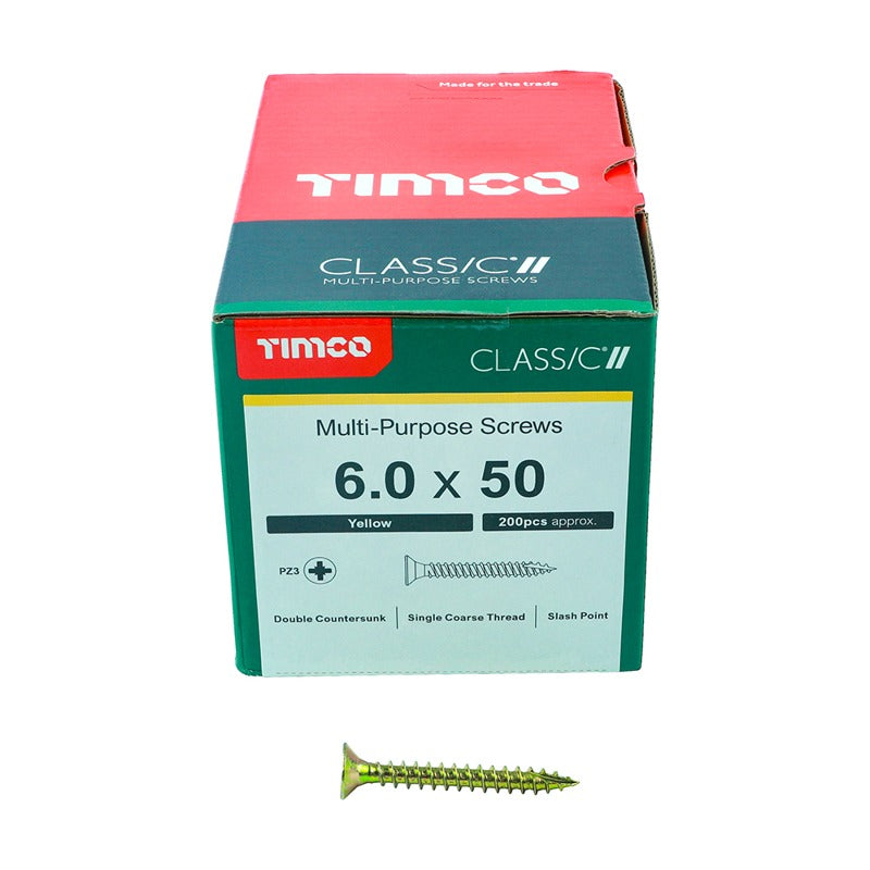 200 x TIMCO Classic Multi-Purpose Countersunk Gold Woodscrews - 6.0 x 50