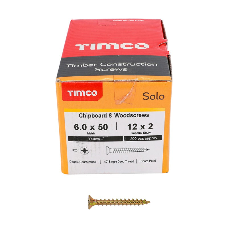 200 x TIMCO Solo Countersunk Gold Woodscrews - 6.0 x 50