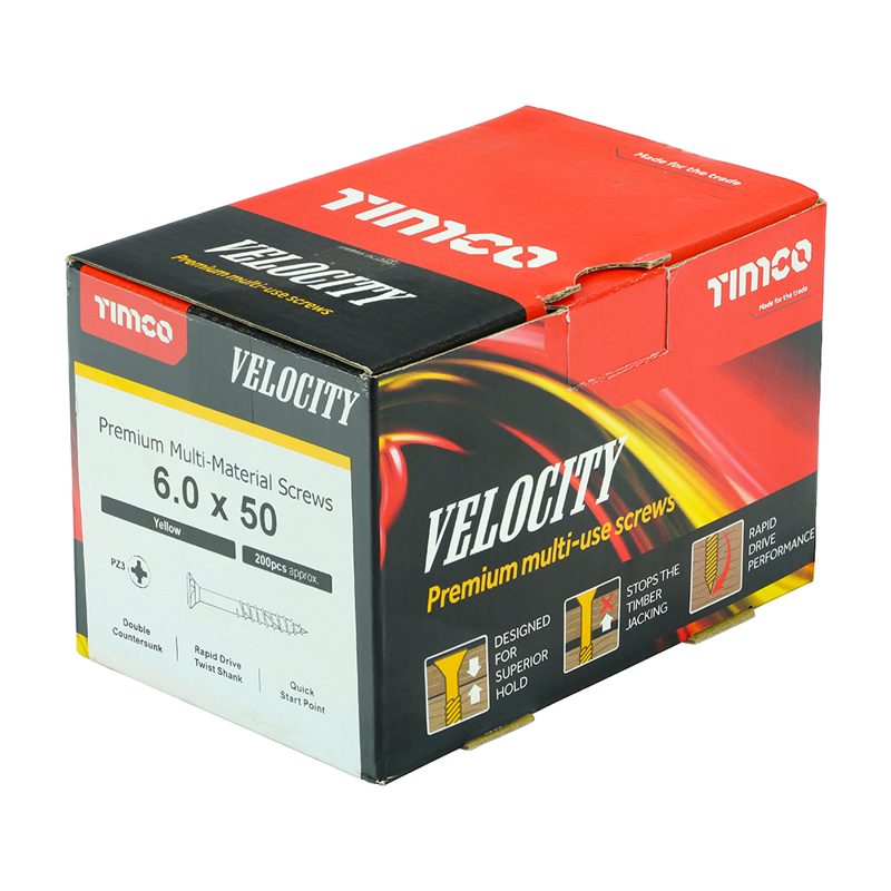 200 x TIMCO Velocity Premium Multi-Use Countersunk Gold Woodscrews - 6.0 x 50