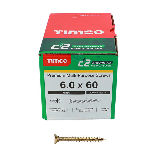 200 x TIMCO C2 Strong-Fix Multi-Purpose Premium Countersunk Gold Woodscrews - 6.0 x 60