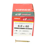 200 x TIMCO C2 Clamp-Fix Multi-Purpose Premium Countersunk Gold Woodscrews - 6.0 x 60