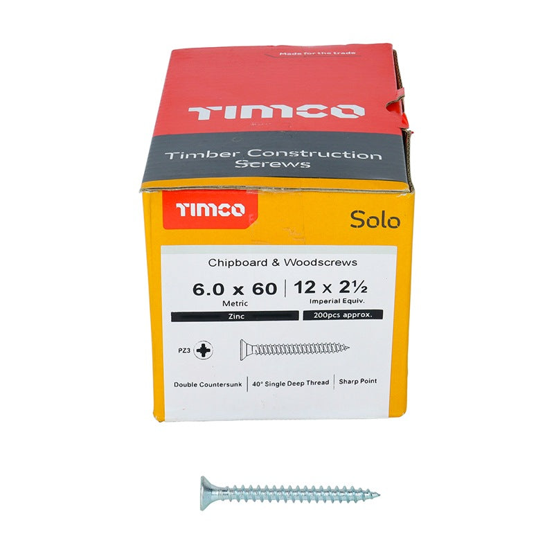 200 x TIMCO Solo Countersunk Silver Woodscrews - 6.0 x 60