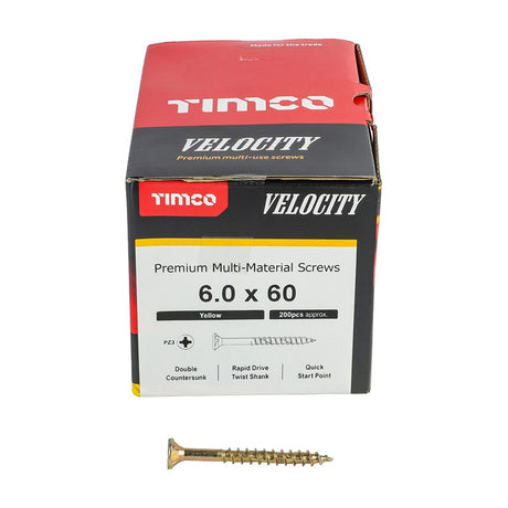 200 x TIMCO Velocity Premium Multi-Use Countersunk Gold Woodscrews - 6.0 x 60