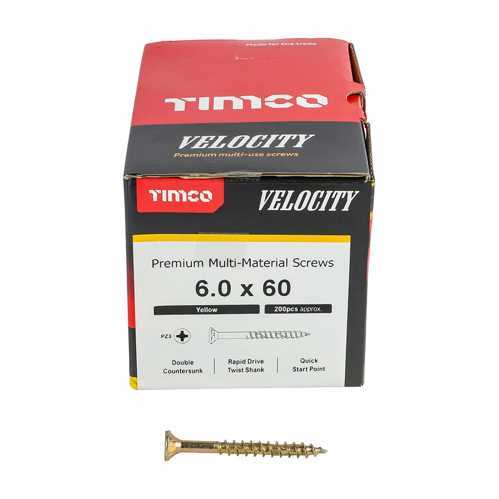 200 x TIMCO Velocity Premium Multi-Use Countersunk Gold Woodscrews - 6.0 x 60