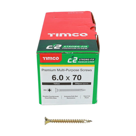 200 x TIMCO C2 Strong-Fix Multi-Purpose Premium Countersunk Gold Woodscrews - 6.0 x 70