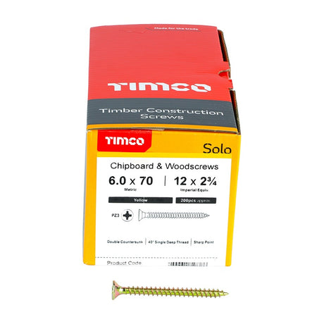 200 x TIMCO Solo Countersunk Gold Woodscrews - 6.0 x 70