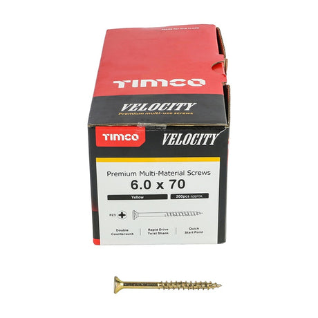 200 x TIMCO Velocity Premium Multi-Use Countersunk Gold Woodscrews - 6.0 x 70