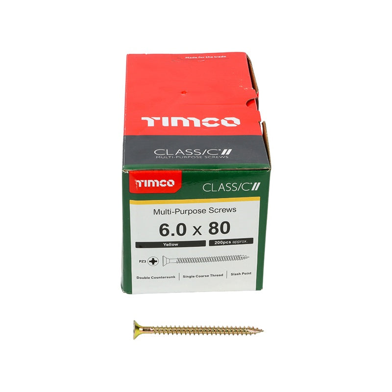 200 x TIMCO Classic Multi-Purpose Countersunk Gold Woodscrews - 6.0 x 80