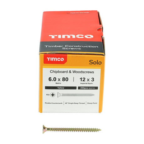 200 x TIMCO Solo Countersunk Gold Woodscrews - 6.0 x 80